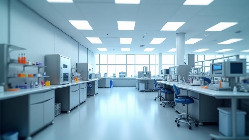 Modern cosmetic manufacturing laboratory with equipment