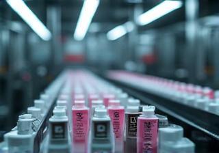 Cosmetic production line with machinery