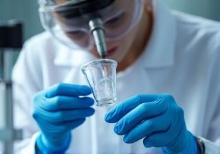 Scientist performing quality testing on cosmetic sample