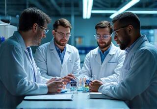 R&D team collaborating in a laboratory
